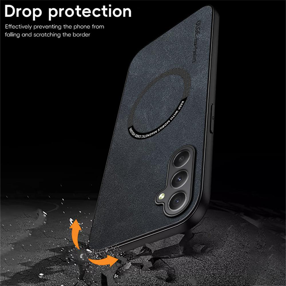 WANLONFENG YBP Series For Samsung Galaxy A35 5G Magnetic Case with Tempered Glass Film PU+TPU Phone Cover Large Cutout