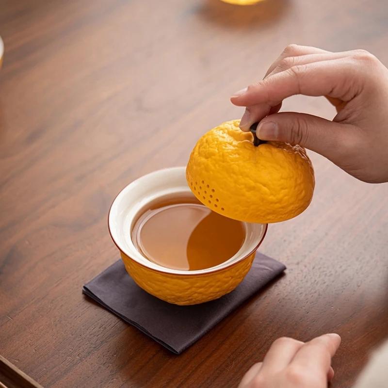Bionic Orange Tea Tureen Outdoor Travel Portable Ceramic Kung Fu Tea Teaware Creative Camping Handmade Tea Brewer Gifts