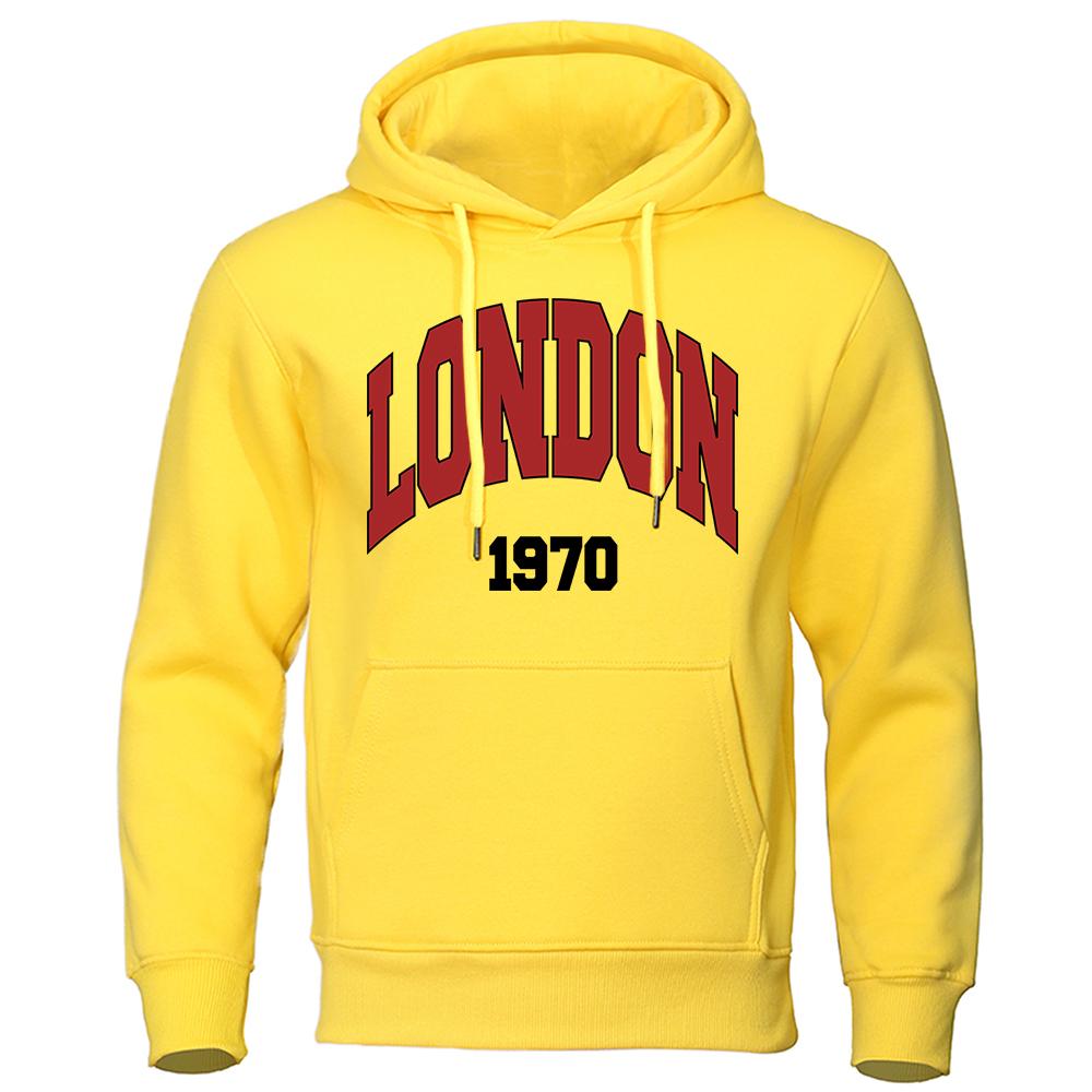 London, Uk 1970 Street Letter Hoodies Mens Hip Hop Street Hoody Crewneck Casual Clothes Oversized Fleece Men Sweatshirt