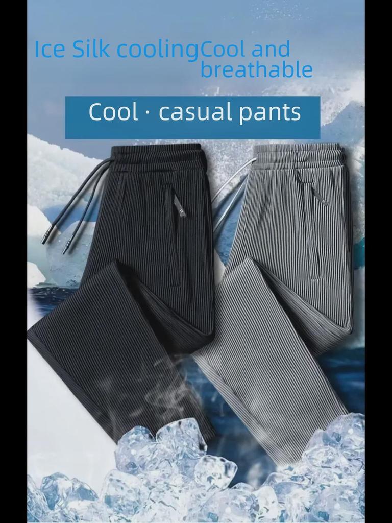 Men's Summer Quick-Dry Striped Pleated Nine-Point Sports Pants