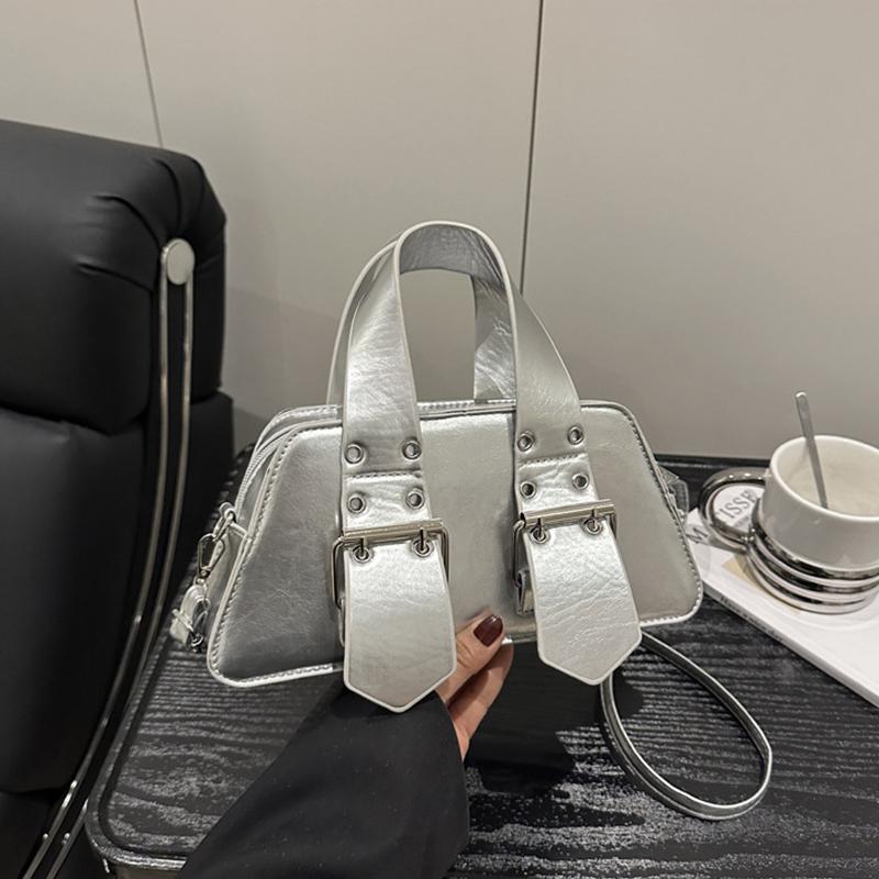 

Yogodlns Сумка на плечо с пряжкой от модного дизайнера, винтажная роскошная сумка кросс-боди, Y2k, готическая, из ПУ кожи, маленькая сумочка и сумочка 26.5x6.5x12.5cm серебряный