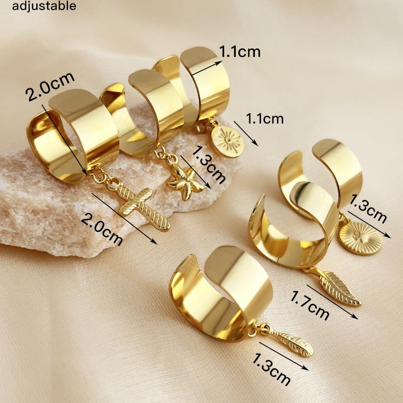 Stainless Steel Gold Color Starfish Rings For Women Men Sun Star Geometric Chunky Opening Rings Aesthetic Fashion Jewelry Gift