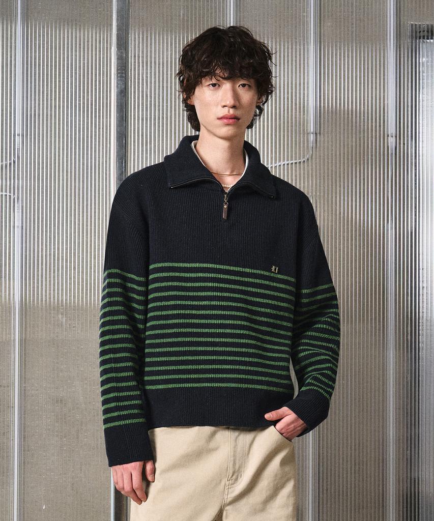 LMOOD Antwerp Stripe Ld Zip-Up Pullover Knit Navy