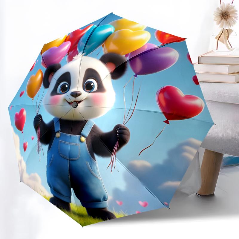 1pz Robusto Ombrello Automatico a 8 Stecche, Ombrello Panda Gigante, Stampato Digitalmente, Ombrello Pieghevole per Uso Esterno in Movimento