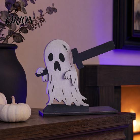 Reusable Table Ornaments Halloween Sign, Spooky Ghost Grim Reaper Black Cat Pumpkin Scarecrow Party Supplies Wooden Tabletop Centerpiece for