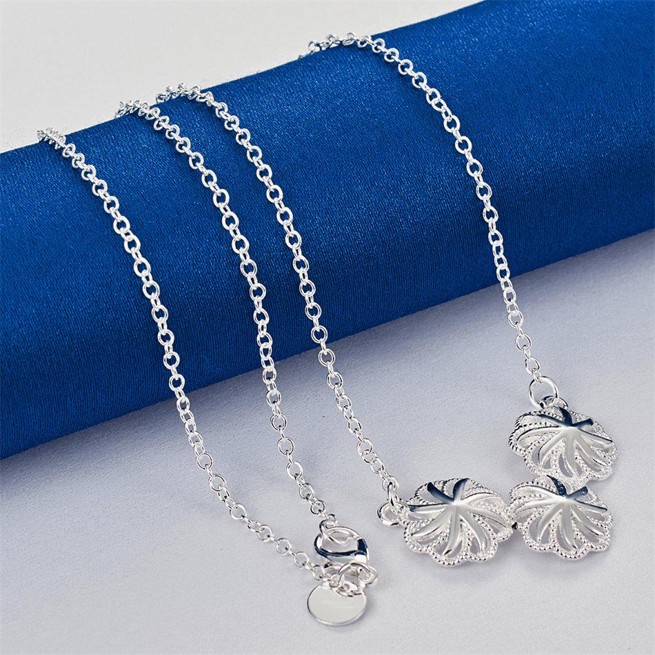 925 Sterling Silver 16-30 Inch Exquisite 3-flower Pendant Necklace for Women's Wedding Fashion Gifts, Jewelry Accessories