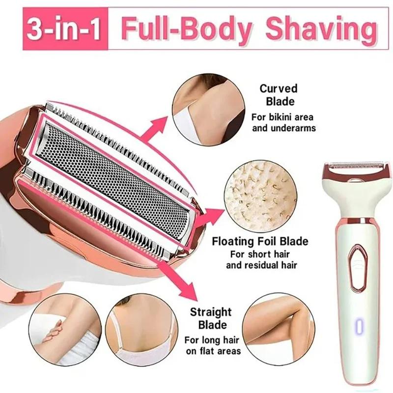 4 In 1 Electric Hair Removal Device Painless Epilator For Face Nose Legs and Underarm Bikini Trimmer for Women Wet & Dry