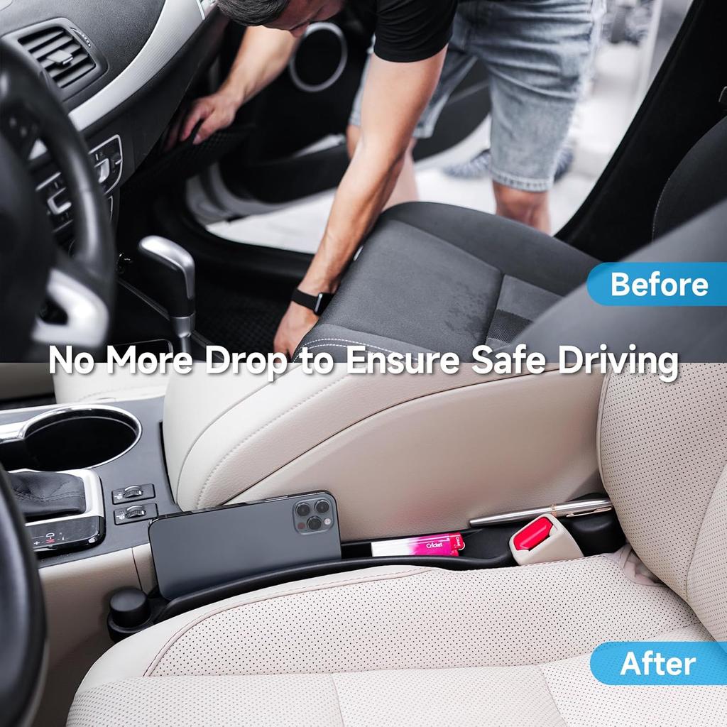 Car Seat Gap Filler Set Of 2, Soft Foam Multifunctional Seat Side Gap Filler With Organizer & Hook Function, 3In1 Gap Stopper Universal Fit Car SUV