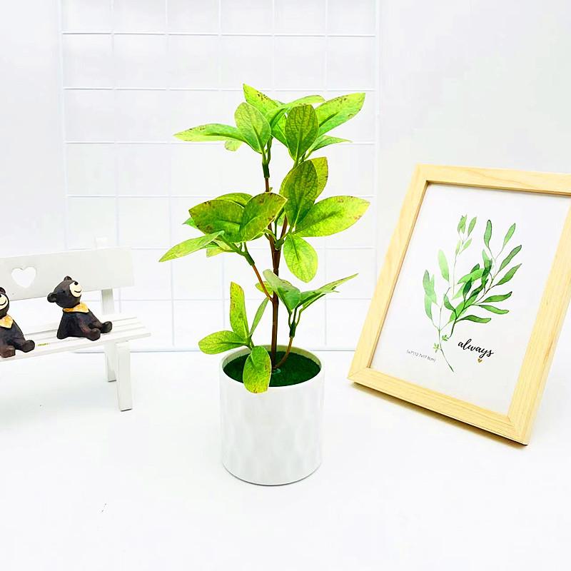 Simulated Color Multi Leaves Potted Artificial Plant Ornament Decoration
