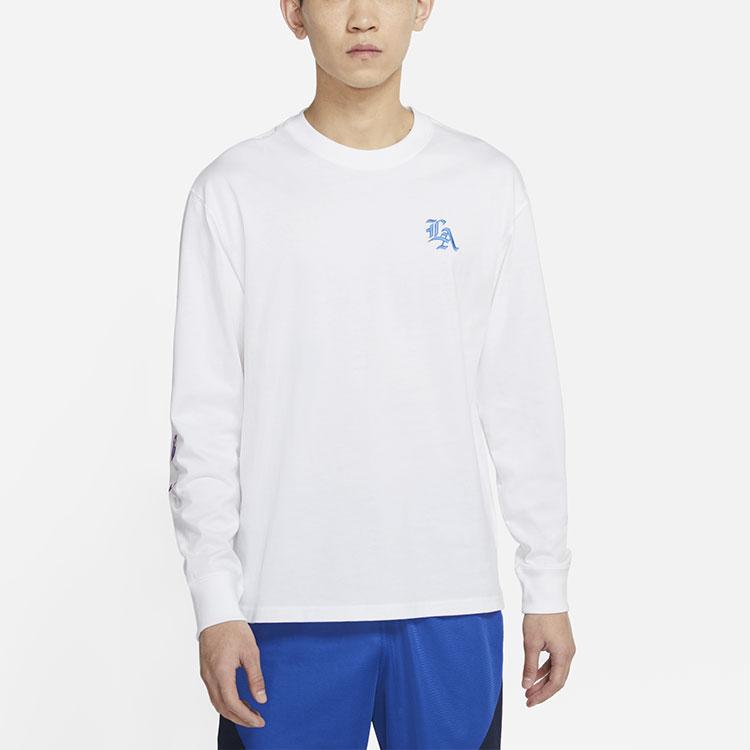 Nike LeBron Embroidered Pattern Crew Neck Long Sleeve Basketball T-Shirt Men Tops White DB6187-100