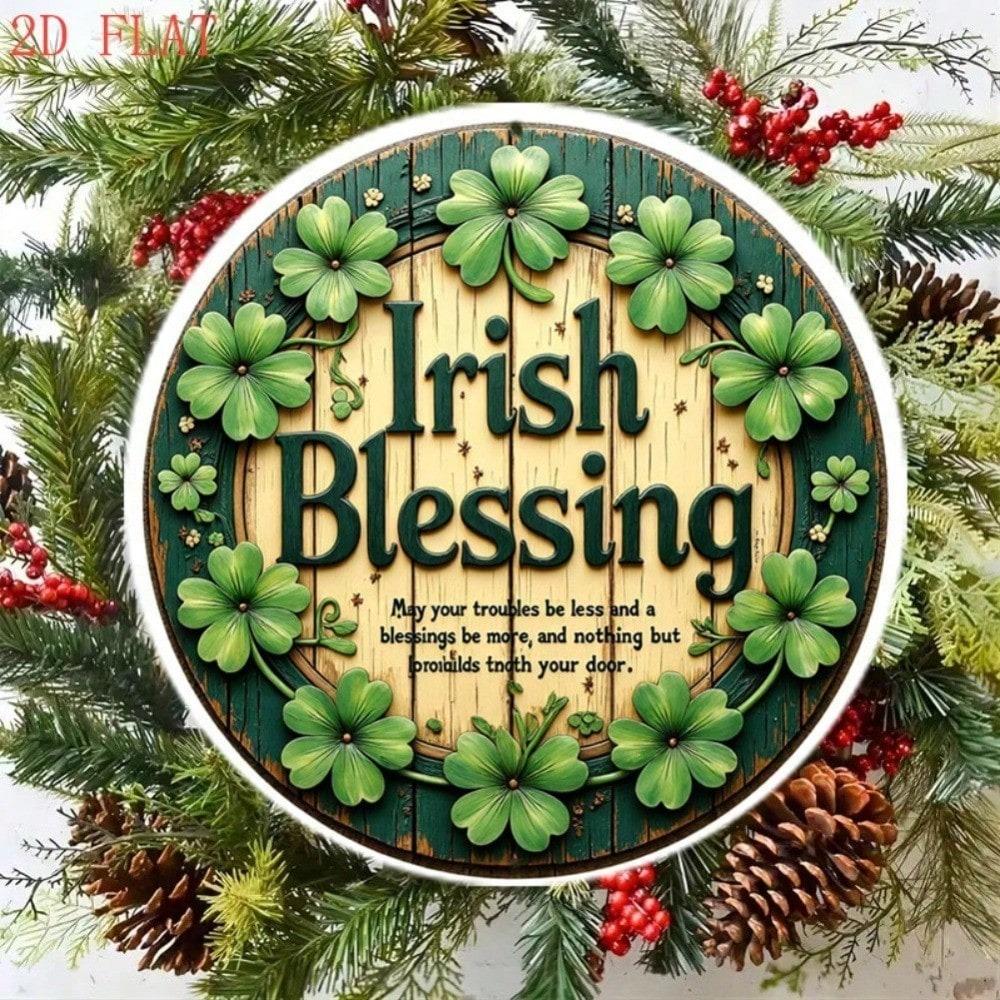 Handcrafted Irish Blessing Sign, Flat Aluminum Wall Decor with Clover Floral Design, Lightweight Gift