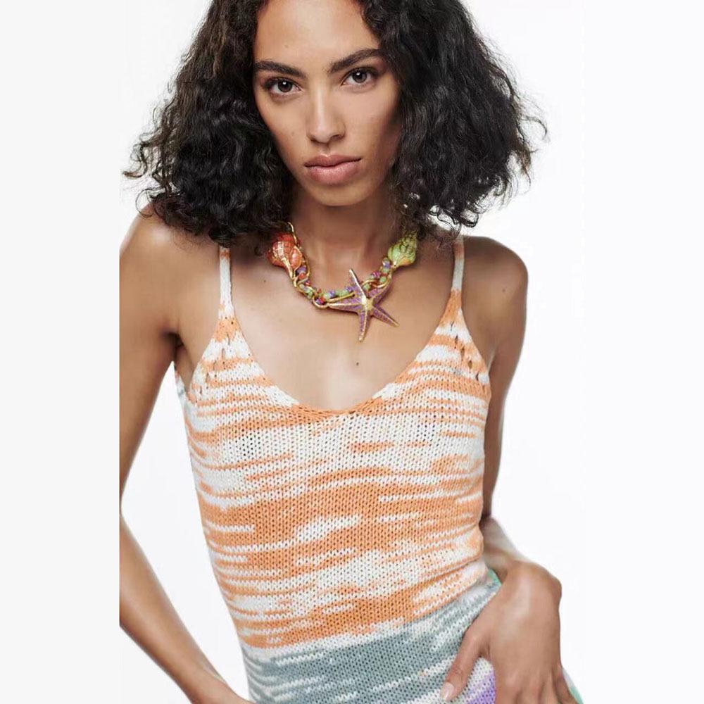 Beach Wind Alloy Starfish Shell Conch Necklace Handmade Beaded Chain Jewelry