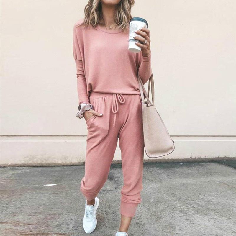 Spring and Autumn New Women's Loose Solid Color Long-sleeved Casual Suit Comfortable Sportswear