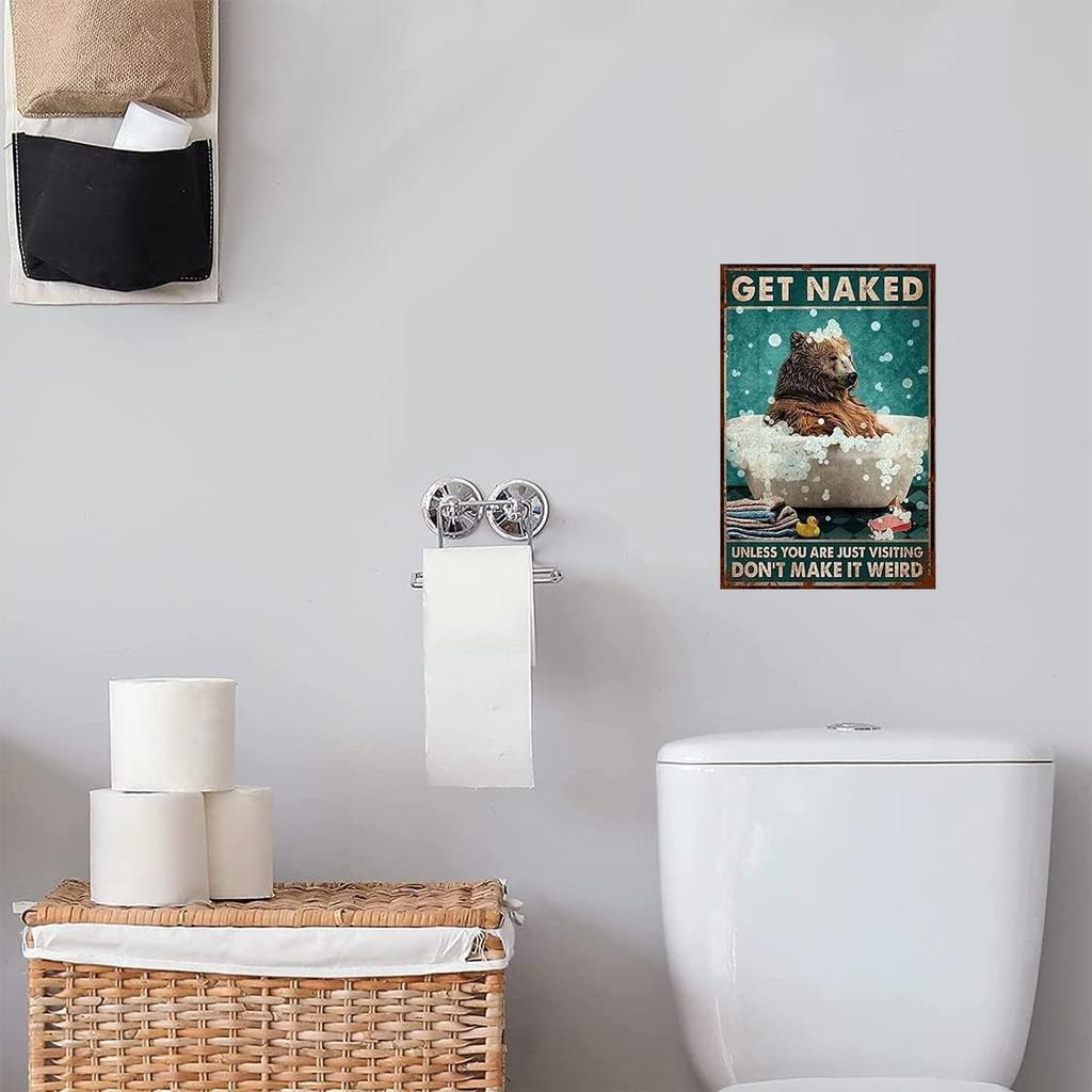 Ainbash Bear Bath Metal Tin Retro Sign Metal Poster Bear Metal Poster Funny Bathroom Wall Art Bathroom Hanging Decor Home Decor Funny Toilet Metal