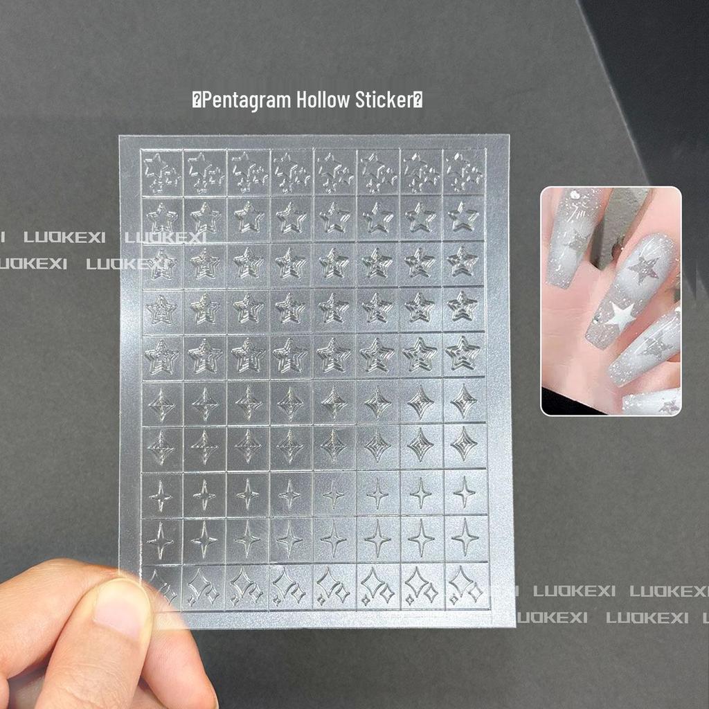 Autocollants Transparents Creux pour Nail Art: Étoiles, Rayons, Papillons, Cœurs, Colle à Patte, Pochoirs de Peinture en Spray