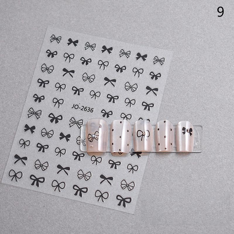 1Pcs 5D Sweet Bow Nail Sticker Kawaii Pink Black White Long Ribbon Bowknot Self Adhesive Nail Art Stickers Decoration Decals Diy