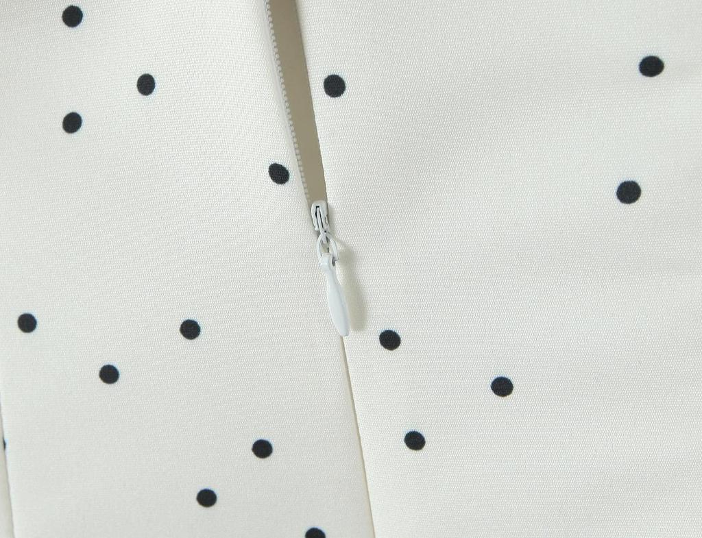 White Polka Dot Halter V-Neck A-Line Dress with Cutout Waist