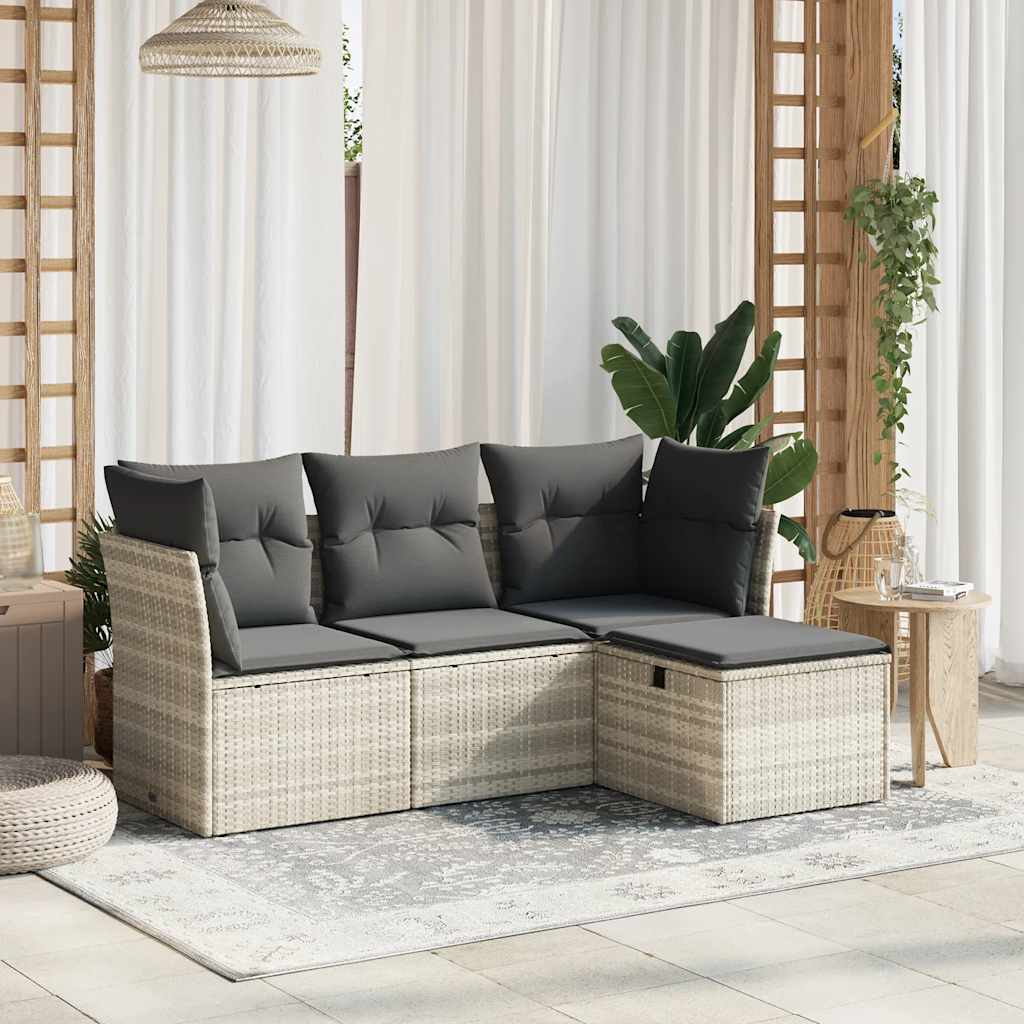 4 Piece Outdoor Sofa Set with Cushions Light Grey Poly Rattan