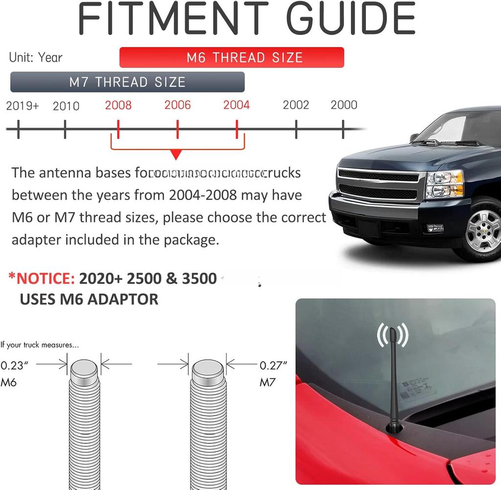 7inch antenna for Chevrolet Silverado and GMC Sierra Denali 1500 2500 3500 replaceable rubber truck antenna optimized FM/AM reception