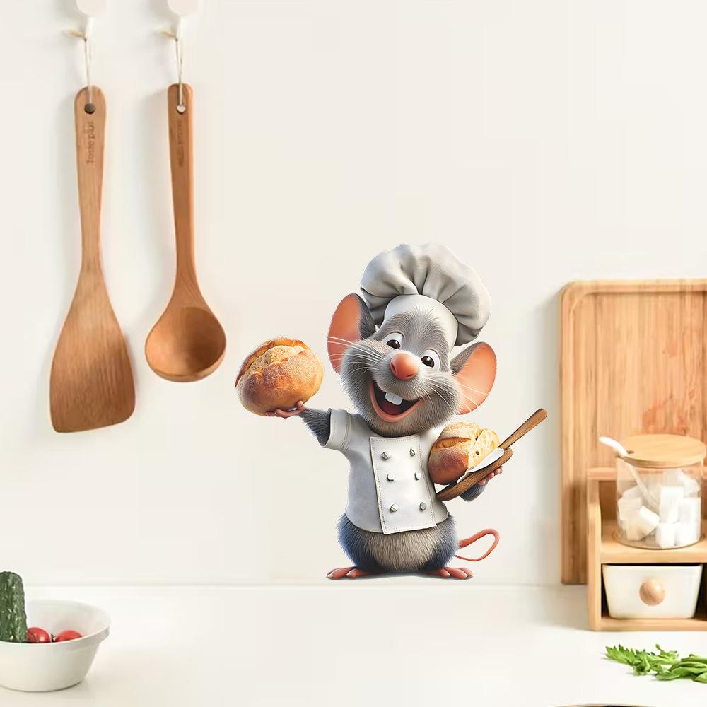 

Self-adhesive Cute Chef Mouse Bread Wall Stickers for Kitchen Kids Room Home Decor 14x15cm