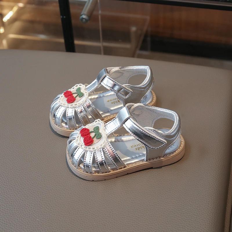 New Summer Baby Girls Sandals Pu Leather Cartoon Strawberry Children's Beach Sandals Non-slip Sole Kids Shoes 21-30