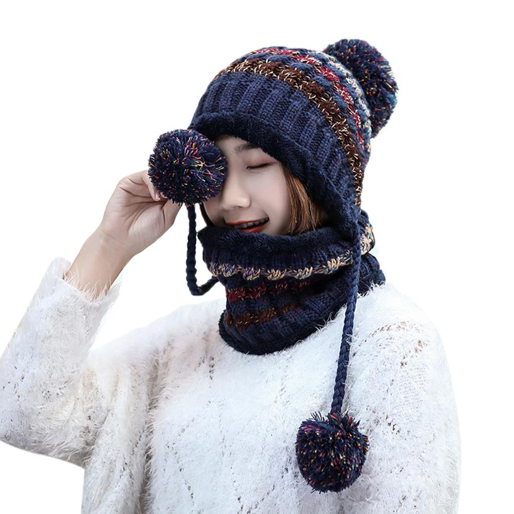 2 Stück/Set Winter Damen Strickmütze Schal Mode Wolle Verdickung Mützenkragen Set