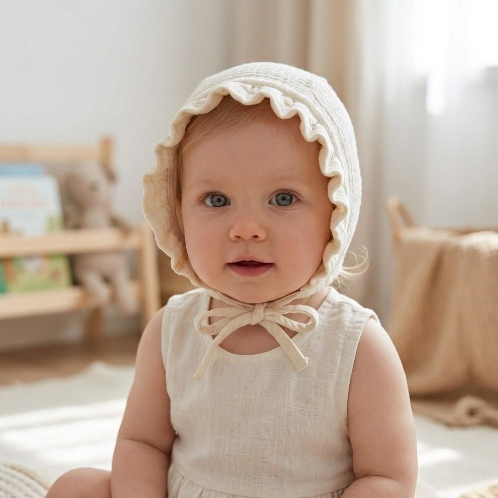 Ruffle Infant Beanie Cap 100% Cotton Baby Hat Vintage Muslin Baby Bonnet Girls Boys Summer Autumn