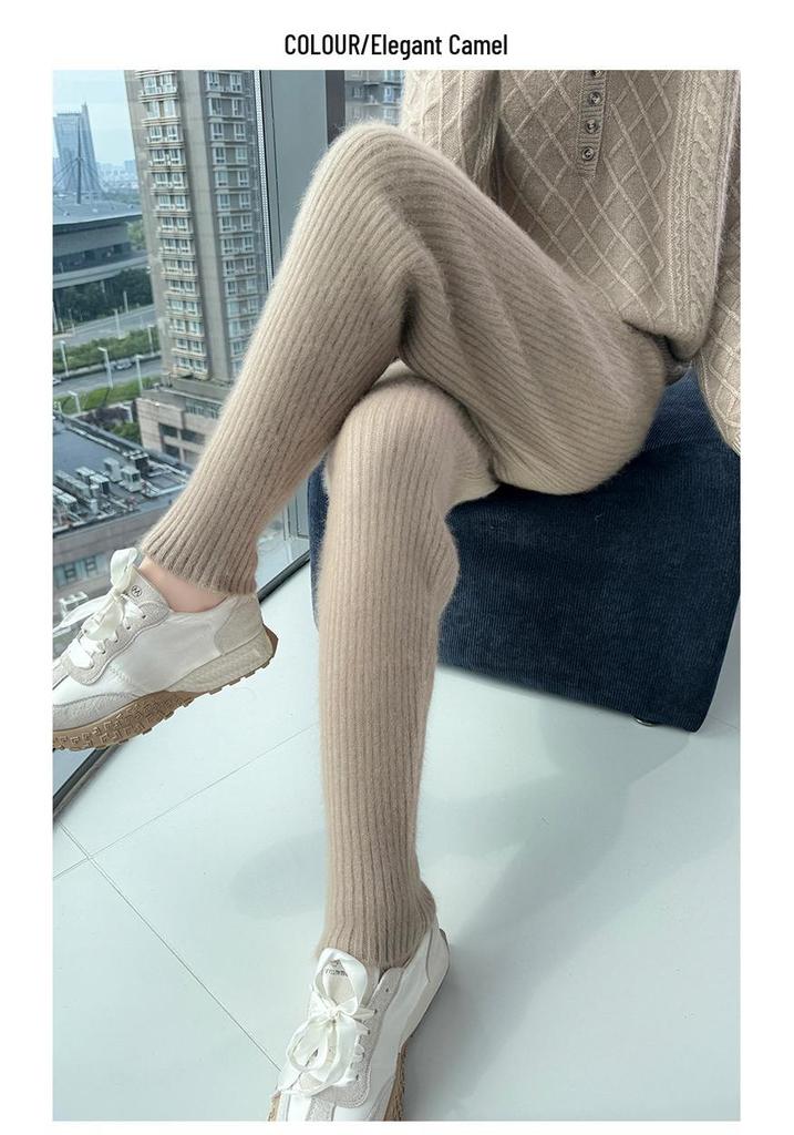 Lekasha Women's Striped Cashmere Mink Fur Leggings, Skinny and Warm, Perfect for Autumn/Winter Inner or Outer Wear.