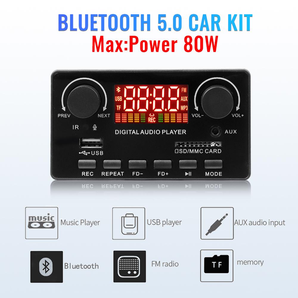 2*40W MP3 WAV Decoder Board Bluetooth 5.0 80W Amplifier Support USB TF FM Radio Mp3 Music Player Speaker Handsfree Car Audio