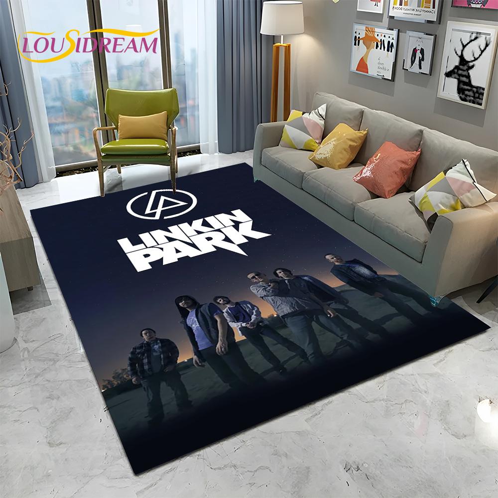 Tappeto Tappetino Decorativo 3D Retro Rock Band L-Linkin Park Logo per Casa Soggiorno Camera da Letto Divano Zerbino, Tappeto per Area Bambini Tappetino Antiscivolo