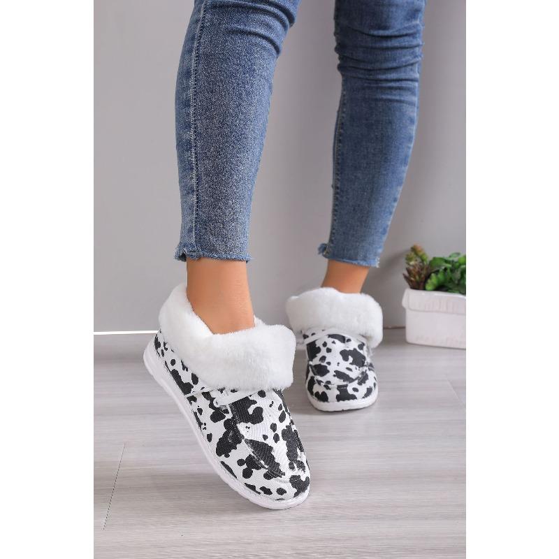 Plus Size Cotton Shoes Women's Winter 2025 New Casual Low-top Print Fleece Thickened Women's Snow Boots