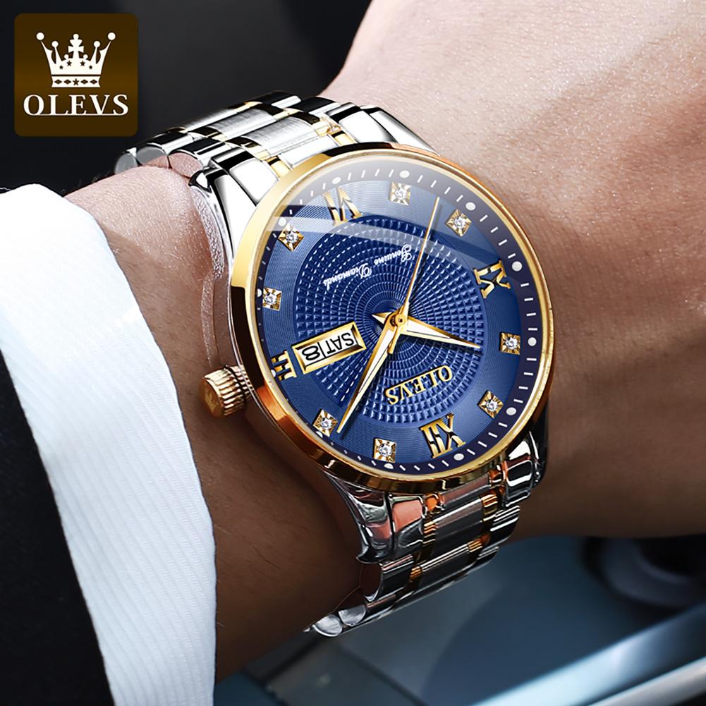 OLEVS 6603 Automatic Mechanical Man Watch Luxury Diamond Roman Scale Dual Calendar Luminous Waterproof Business Men's Watches