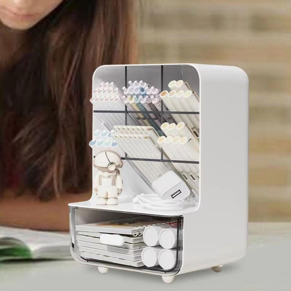 Transparent Pencil Holder Large Capacity Desktop Storage Drawers Cosmetic Brush Holder  Students