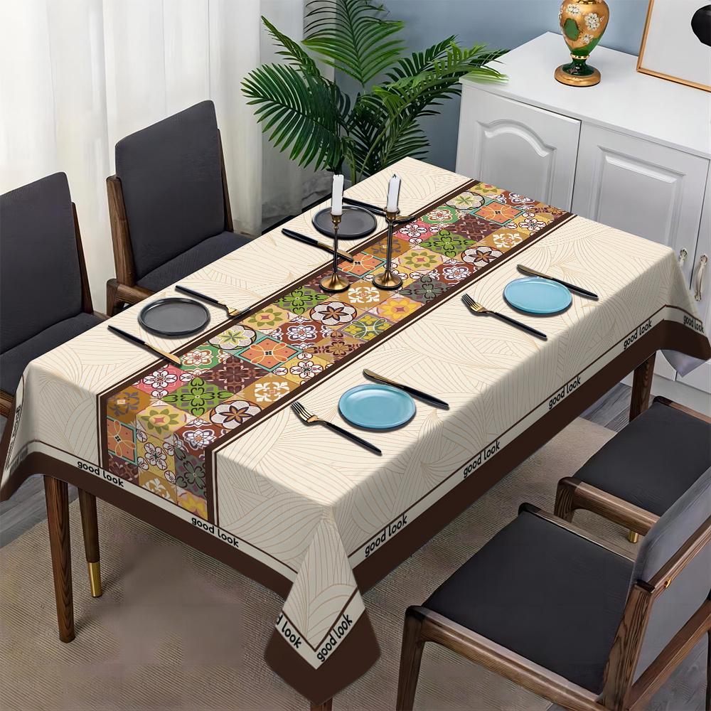 Ein elegantes europäisches rechteckiges Tischdecken mit floralem Mosaikmuster - strapazierfähiges Polyester für die Küche