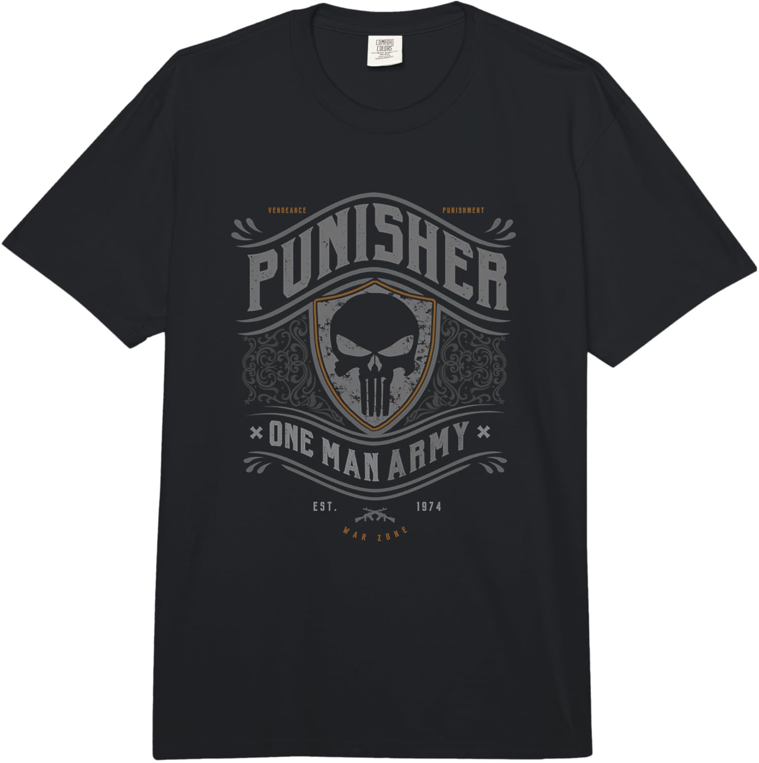 Marvel Punisher One Man Army Vintage Skull Logo Comfort Colors Adult Heavyweight T-shirt S разноцветный