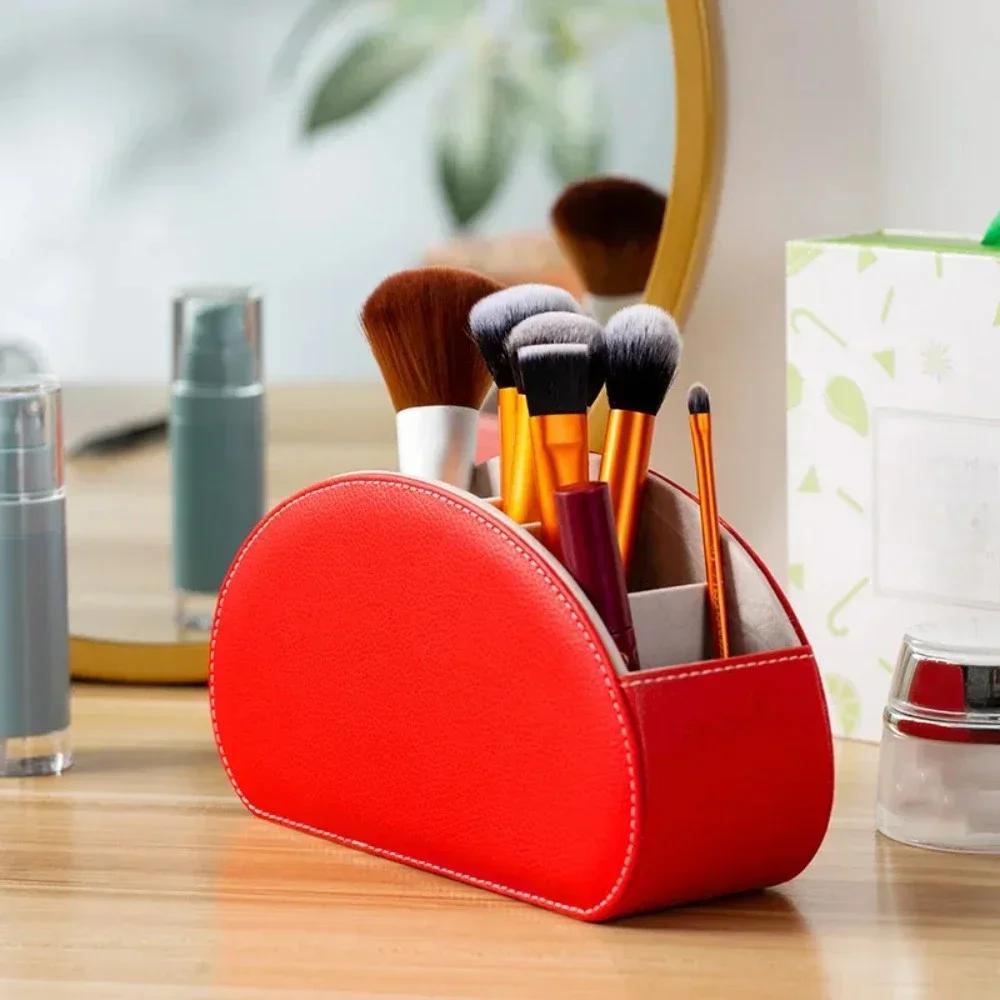 1PC Multifunctional 5 Grid Desktop PU Leather Organizer Remote Control Storage Box Cosmetics Makeup Brush Holder Sundries Stand