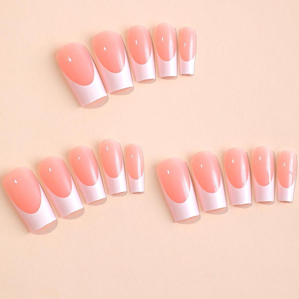 Wearable Long White French Tip Nails - Set of 24 Removable Pieces