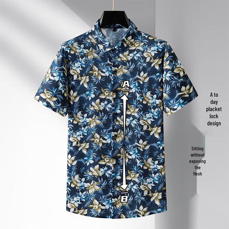 DIBENZE Men's Summer Casual Floral Short-Sleeve Shirt