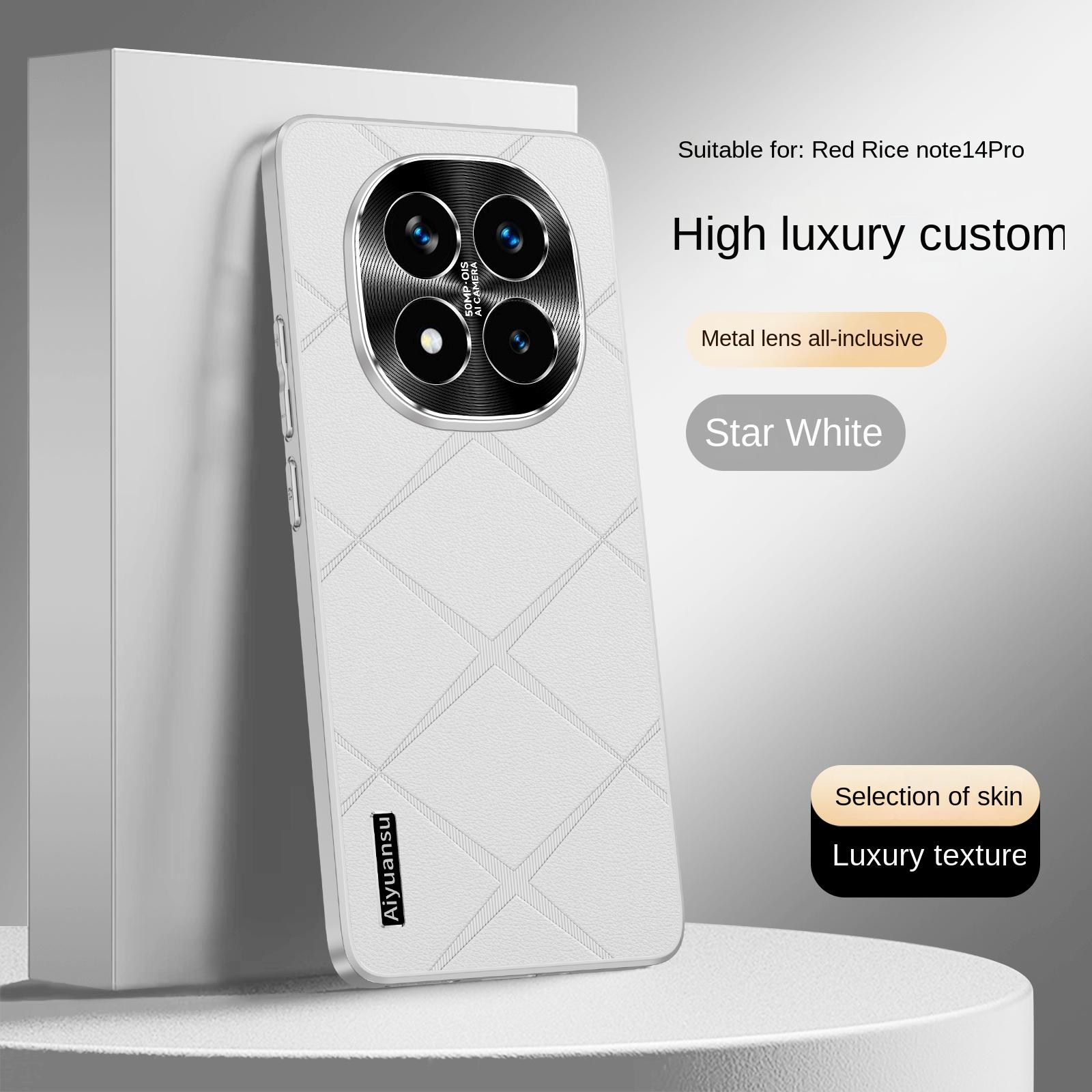 

Для Redmi Note 14 14 Pro Plus чехол для телефона из веганской кожи премиум-класса с металлической защитой объектива, противоударный и устойчивый к отпечаткам пальцев For Note 14 Pro Plus белый