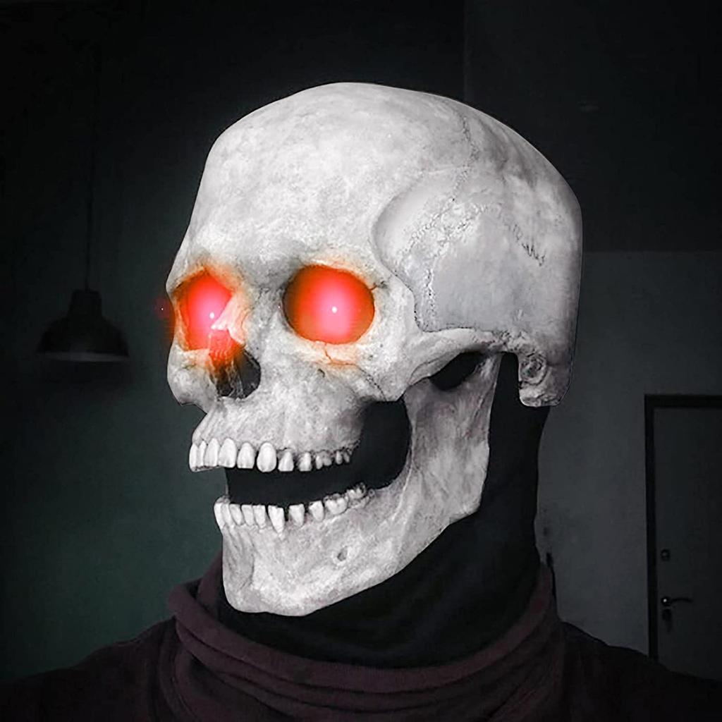 New Model Skull Mask with Movable Mouth, Skull Hood with Movable Jaw, Halloween Horror Helmet Face Mask