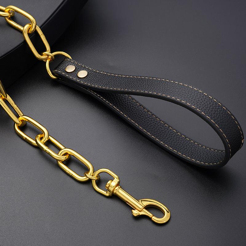 Chain Dog Leash Chew Proof, Metal Slip Chain Dog Leash with PU Handle, Heavy Duty Leashes for Medium Large Dogs Training Walking