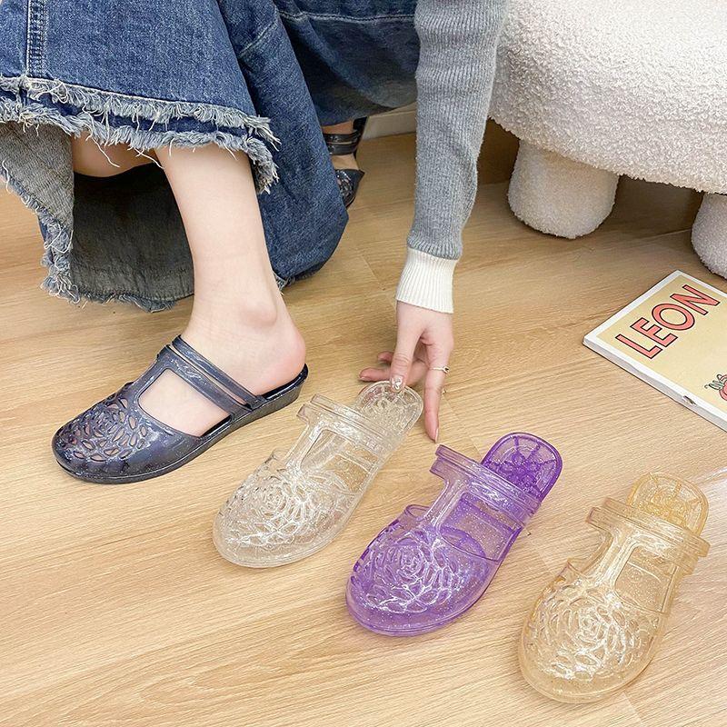 Crystal Sandals for Women's Outdoor Wear Summer New Style Anti Slip Hollow Breathable Half Slippers