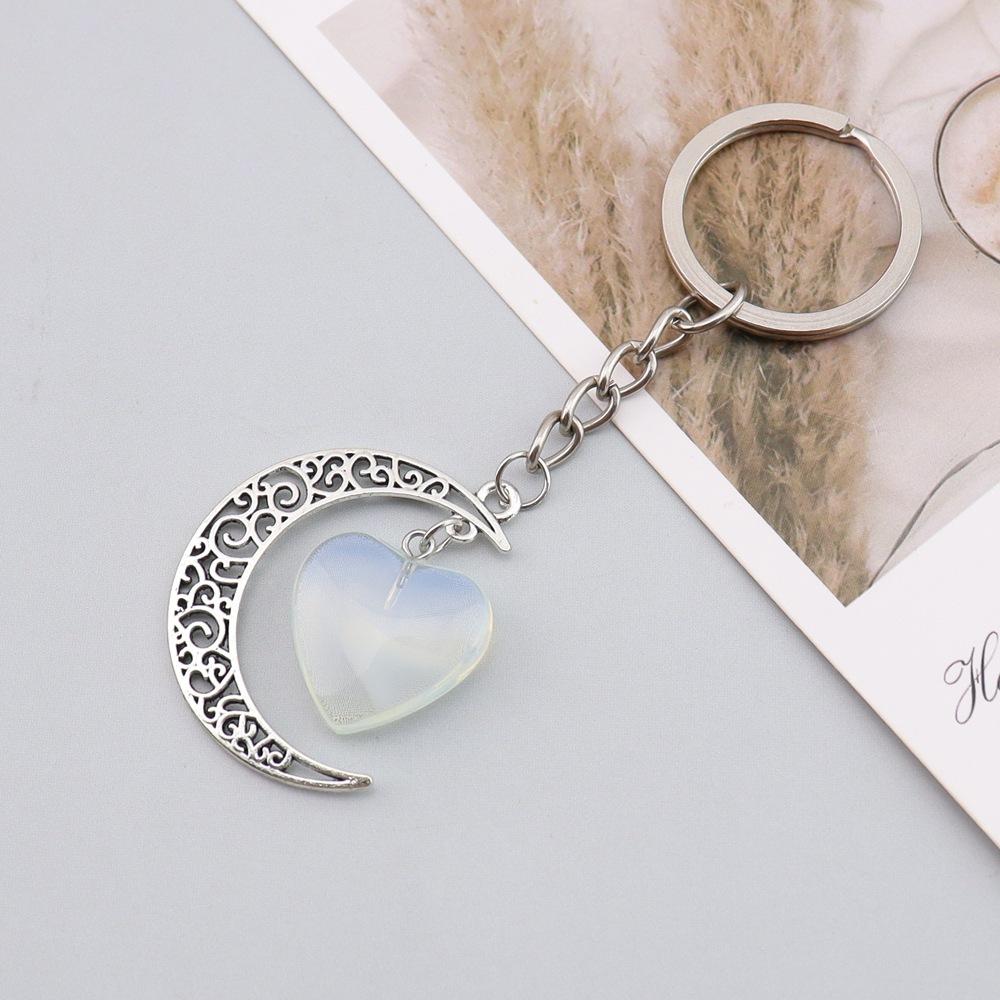 Natural Crystal Stone Love Moon Handmade Winding Pendant Keychain Bag Pendant Love Keyring K69