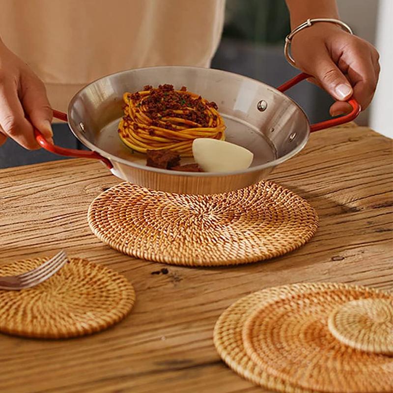 6PCS Cup Mat with Storage Basket Durable Handmade Rattan Coasters Non-Slip Heat Resistant Tea Coffee Mug Holder for Table Decor