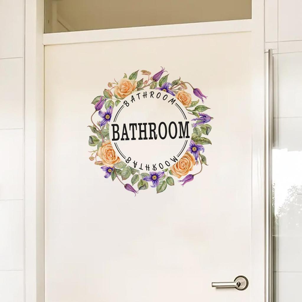 Beautiful Flowers Wall Stickers Toilet Bathroom Door Decoration Mural Home Decor Self-adhesive Beautify Wallpaper