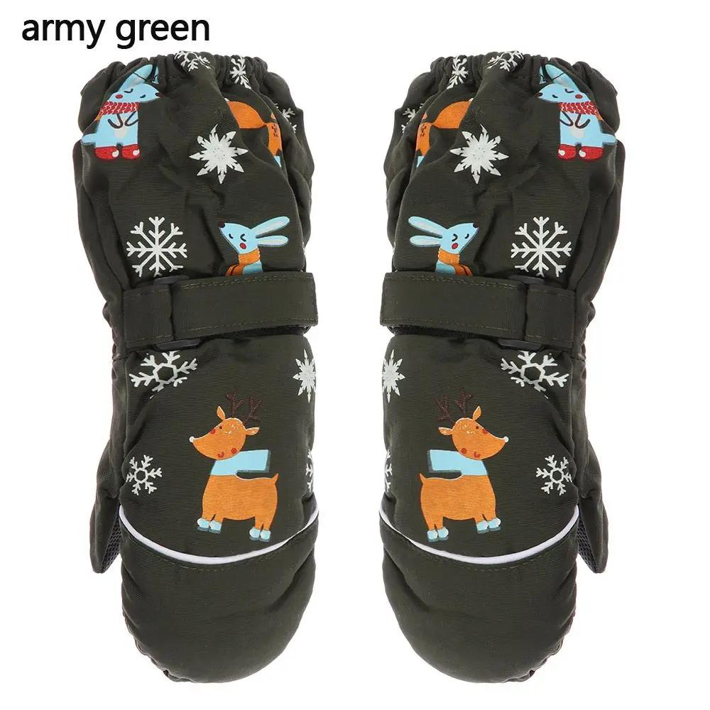 

Fashion Winter Print Cartoon Non-slip Waterproof Children Ski Gloves Thick Warm Windproof Long-sleeved Mittens армія зелений колір