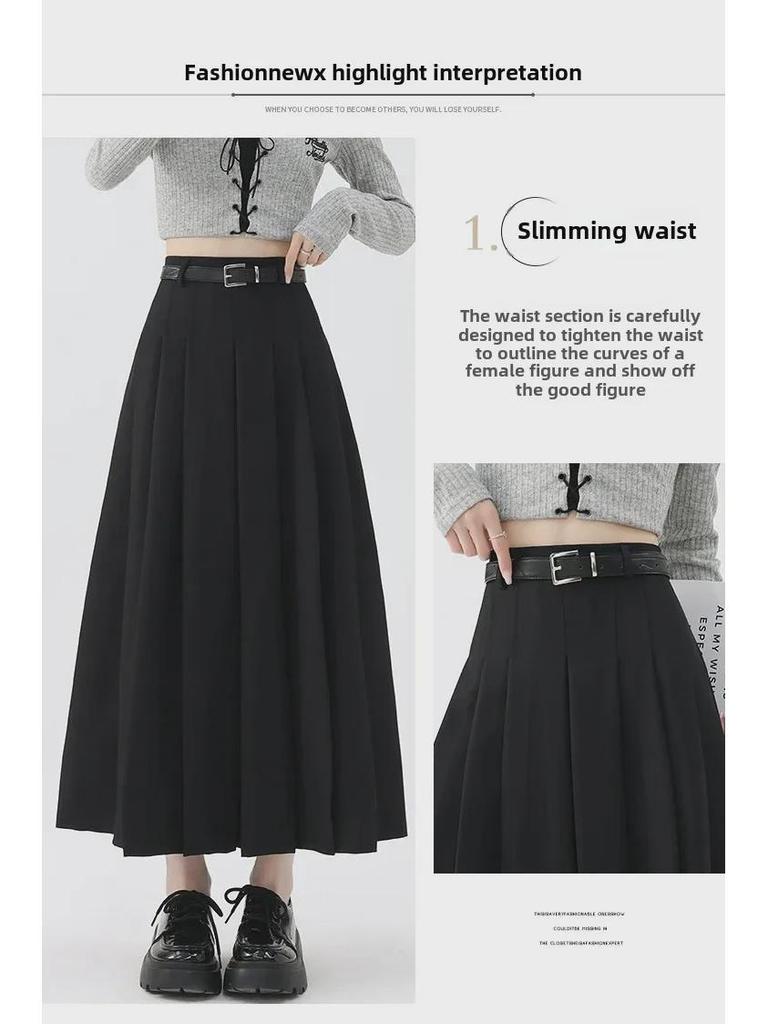 Women's Pleated Mid-Length Skirts - High Waist, Slimming, Elegant for Spring and Summer