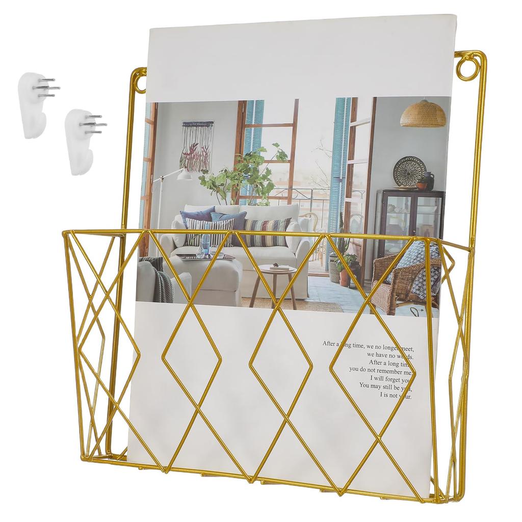 NUOLUX Wall-Mounted 3-Tier Gold Metal Magazine Rack, Magazine, File, Newspaper Storage Rack, Bookstand for Office and Home