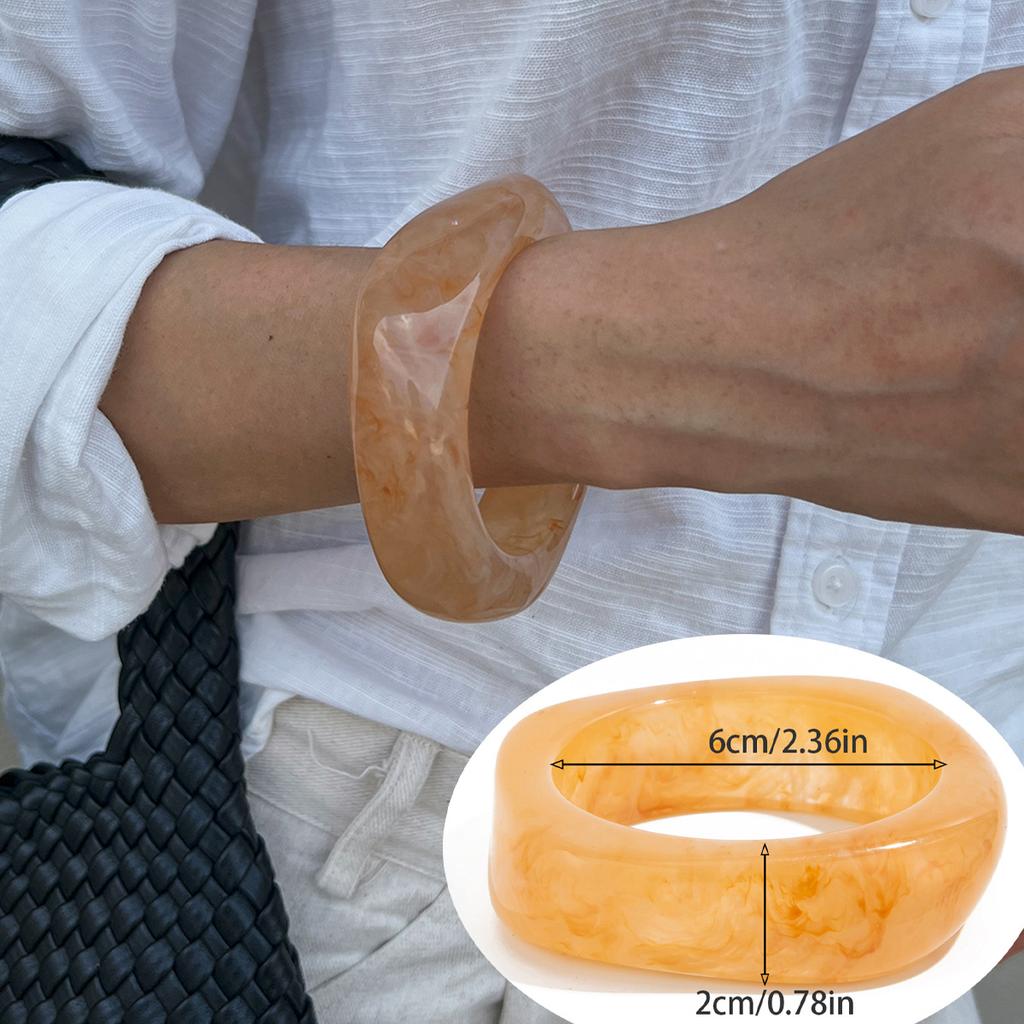 Irregular Wind Smudging Acrylic Bracelet, Exaggerated Translucent Gold Foil Resin Wide-Sided Bracelet