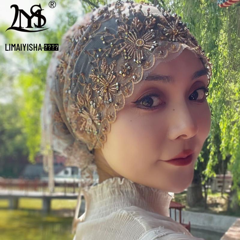 Handmade Tassel Headscarf Hat: Hui Muslim Hair Cover Lace Veil